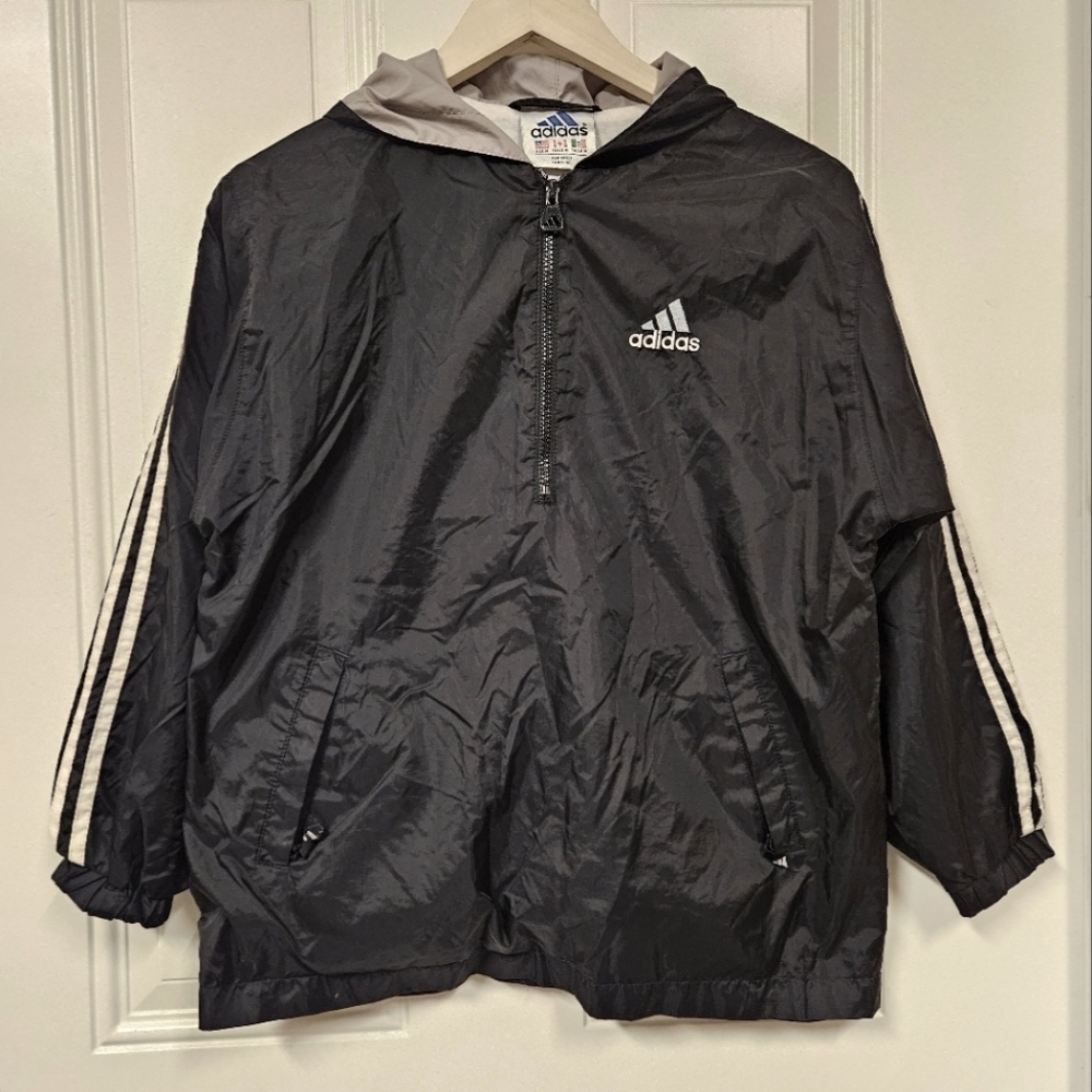 vintage Adidas black windbreaker jacket size M